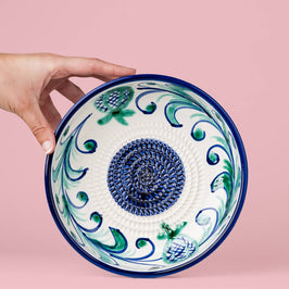 Large Ceramic Garlic Grater Plate - Blue Granada