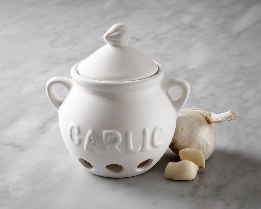 Ceramic Garlic Keeper, White, 5.75" x 5.25" x 5.5"