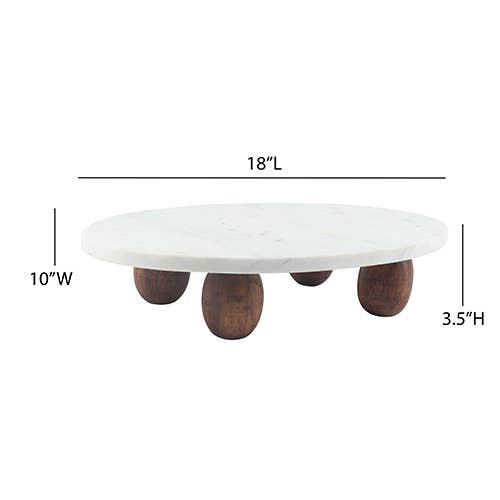 White Marble Cake Stand w/ Wood Feet