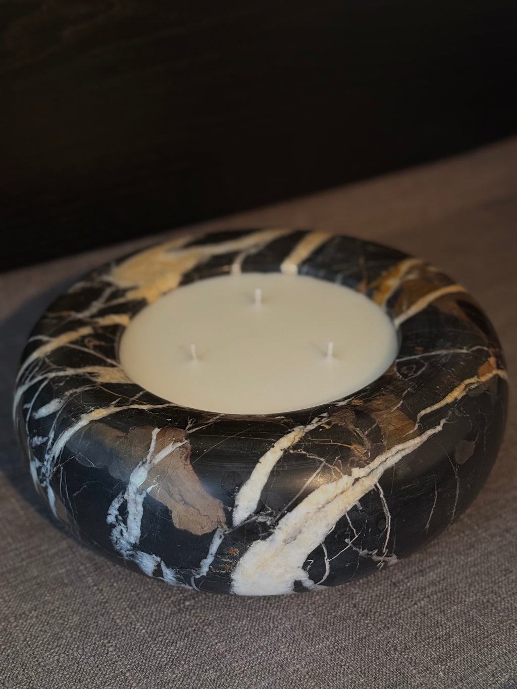 Bespoke Black and Gold Marble Donut Bowl Candle