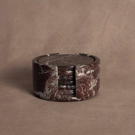 6-Piece Coaster Set with Stand  -  Red Zebra - Marble