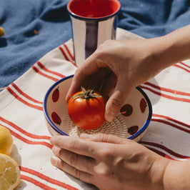 Medium Ceramic Grater Plate - Red & Blue