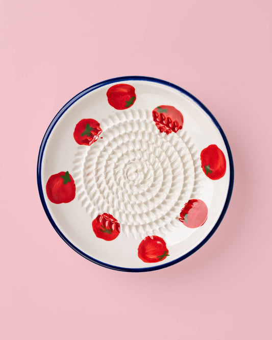 Ceramic Garlic Grater Plate - Small Blue & White - Pomodoro