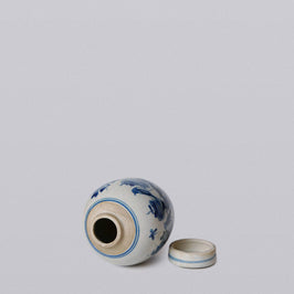 Porcelain Mini Bird and Flower Round Jar - Blue and White