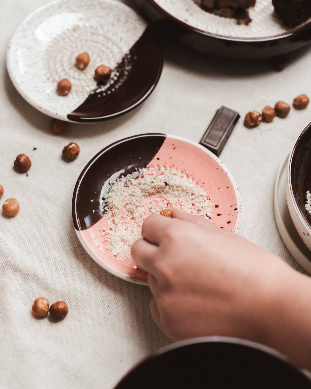Small Ceramic Garlic Grater Plate - Pink & Chocolate