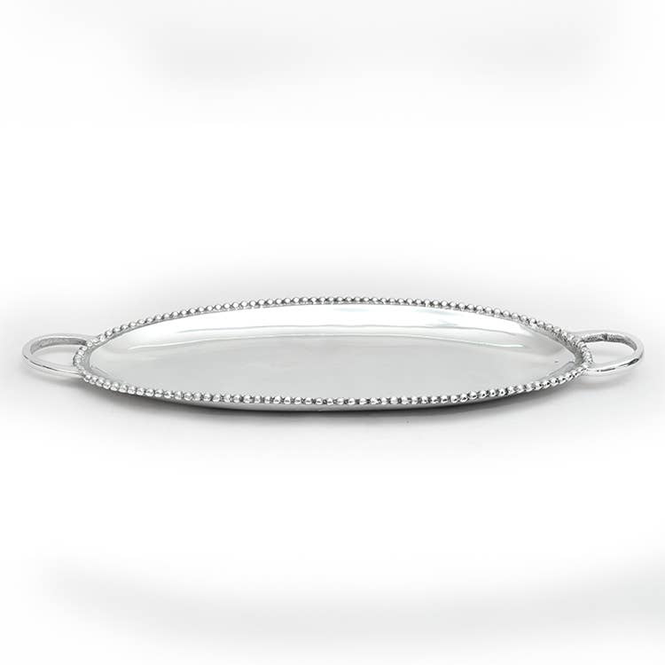 Alum Beaded Oval Tray w/handle