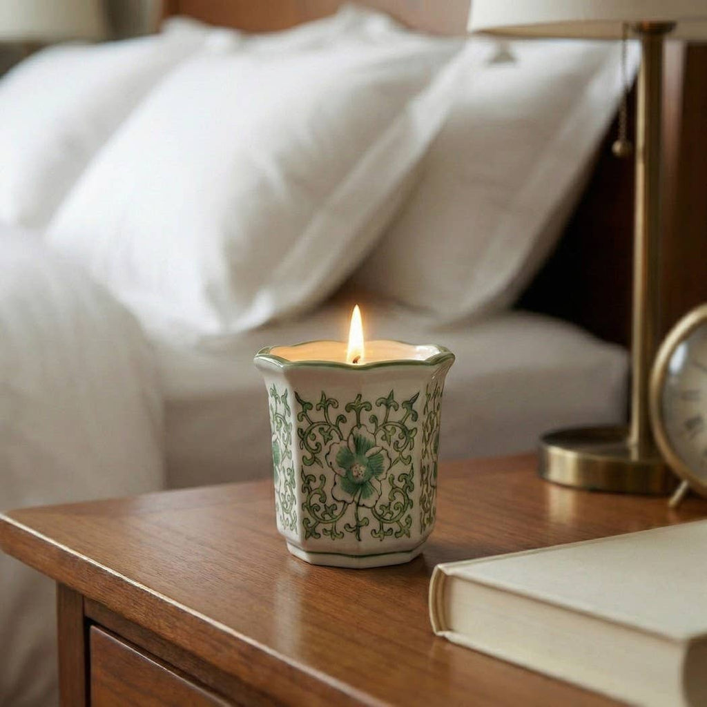 Plumeria Green and White Ceramic Scented Candle