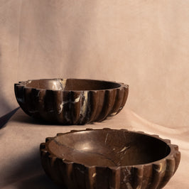 Signature Pleated Bowl - Chocolate Marble - pair displayed together