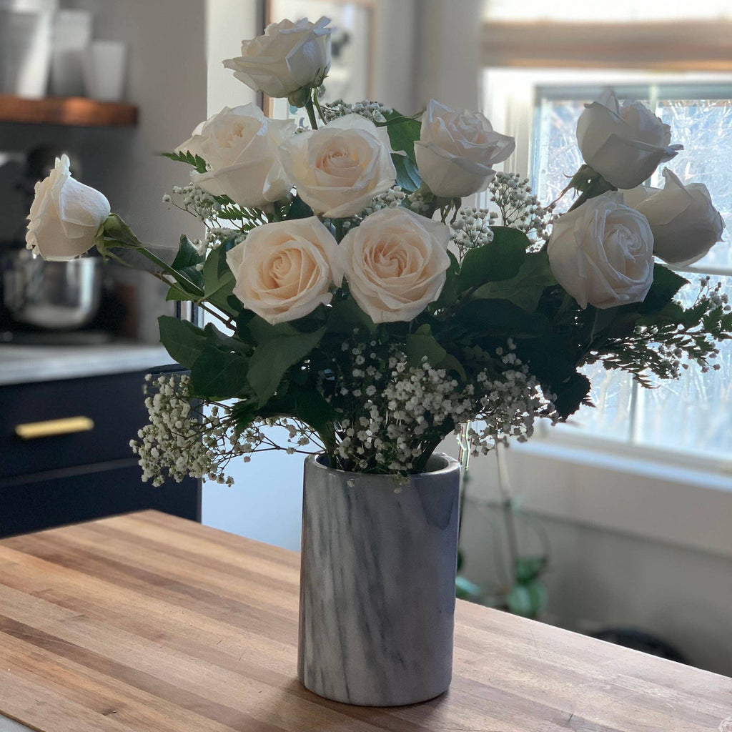 Marble Utensil Holder, White, 4.75" x 4.75" x 7"