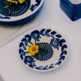 Ceramic Garlic Grater Plate - Small Blue Traditional - Nerja