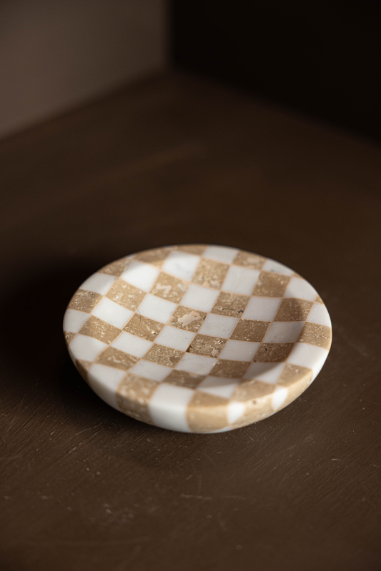 Checkered Travertine Dish