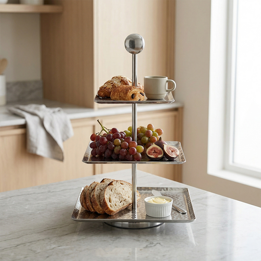 Hammered Square 3-Tier Stand with Circle Top