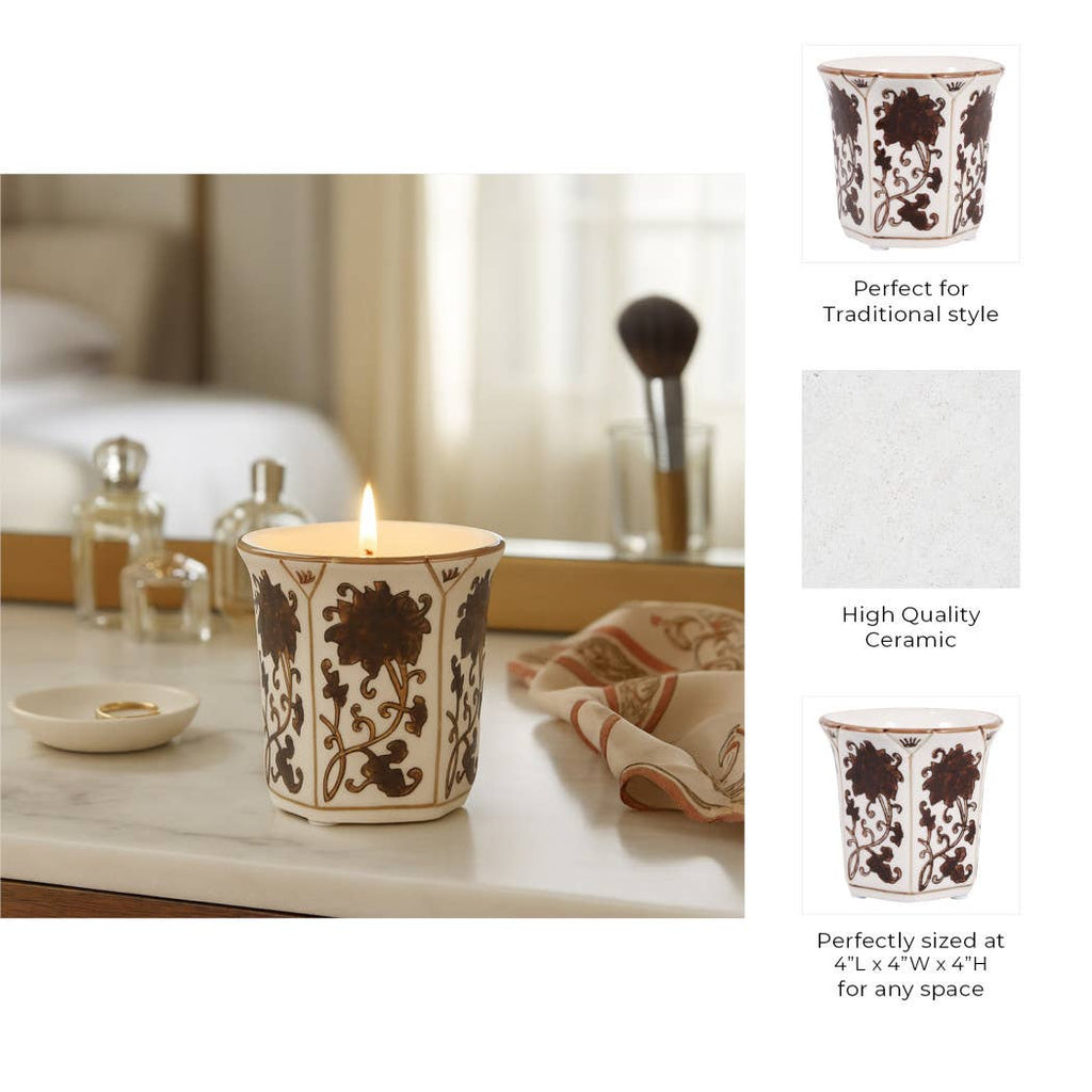 Lavender Verbena Brown Ceramic Fluted Scented Candle