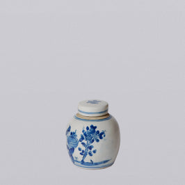 Porcelain Mini Bird and Flower Round Jar - Blue and White