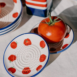 Ceramic Garlic Grater Plate - Small Blue & White - Pomodoro
