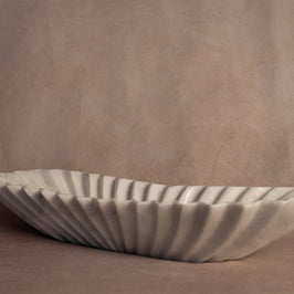 Heirloom Oblong Fluted Bowl - White Ziarat Marble - Large - Side view