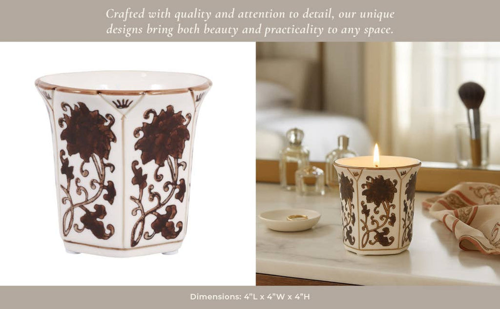 Lavender Verbena Brown Ceramic Fluted Scented Candle