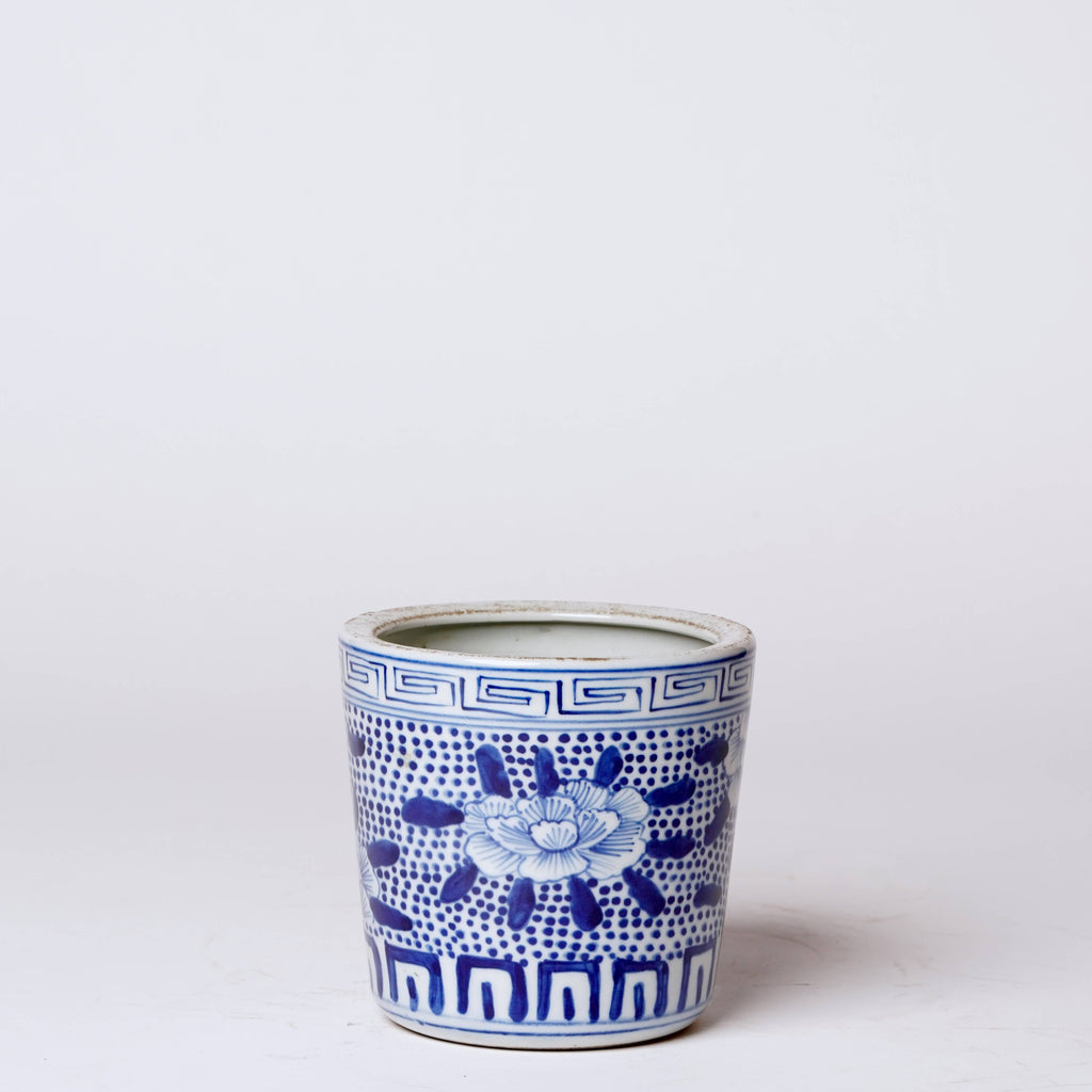Tiny Blue and White Porcelain Peony Cachepot