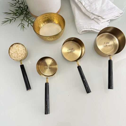 Gold & Black Enamel Handle Measuring Cups S/4