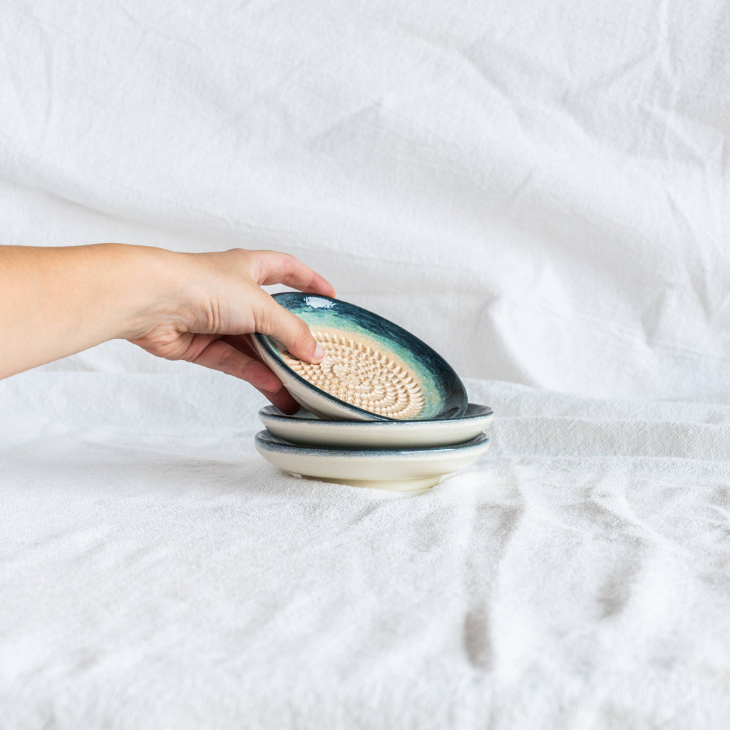 Small Ceramic Garlic Grater Plate - Turquoise Brisa