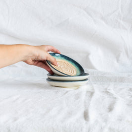 Small Ceramic Garlic Grater Plate - Turquoise Brisa