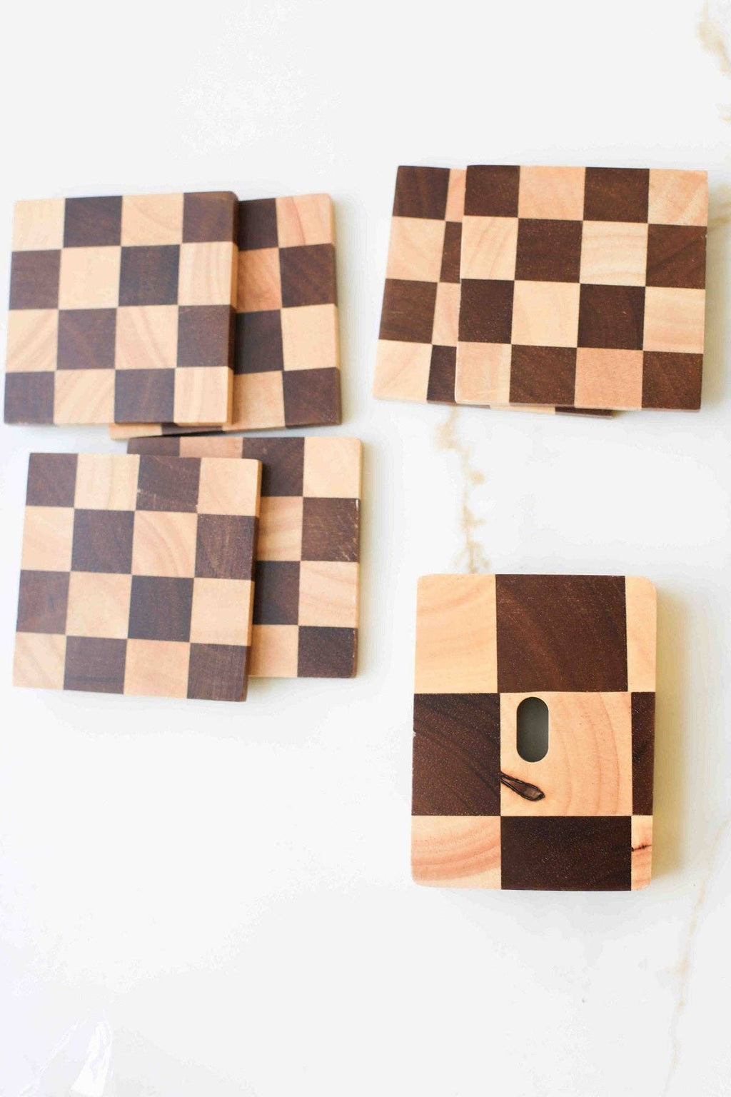 Wooden Checkered Wood Coaster