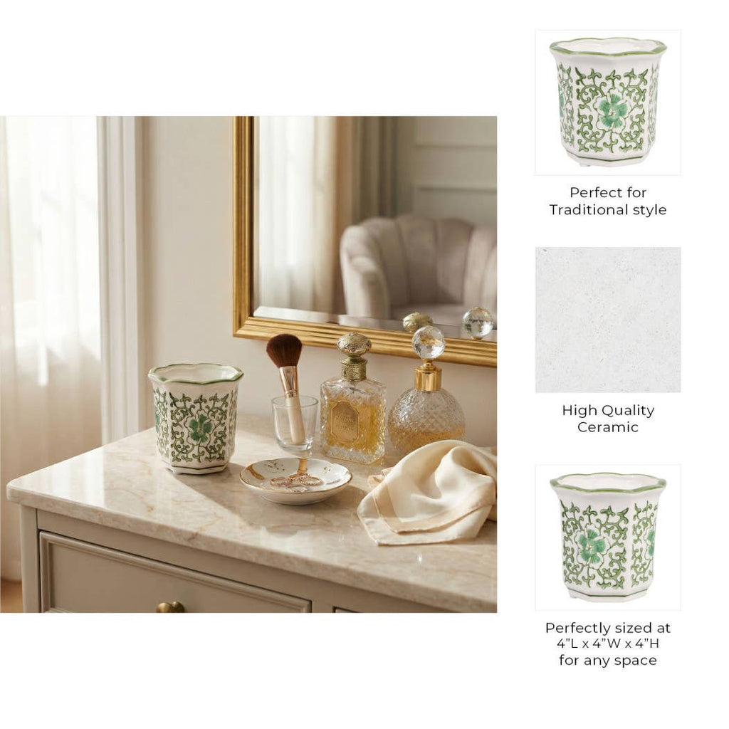 Plumeria Green and White Ceramic Scented Candle