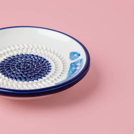 Small Ceramic Garlic Grater Plate - Blue & White Tuna