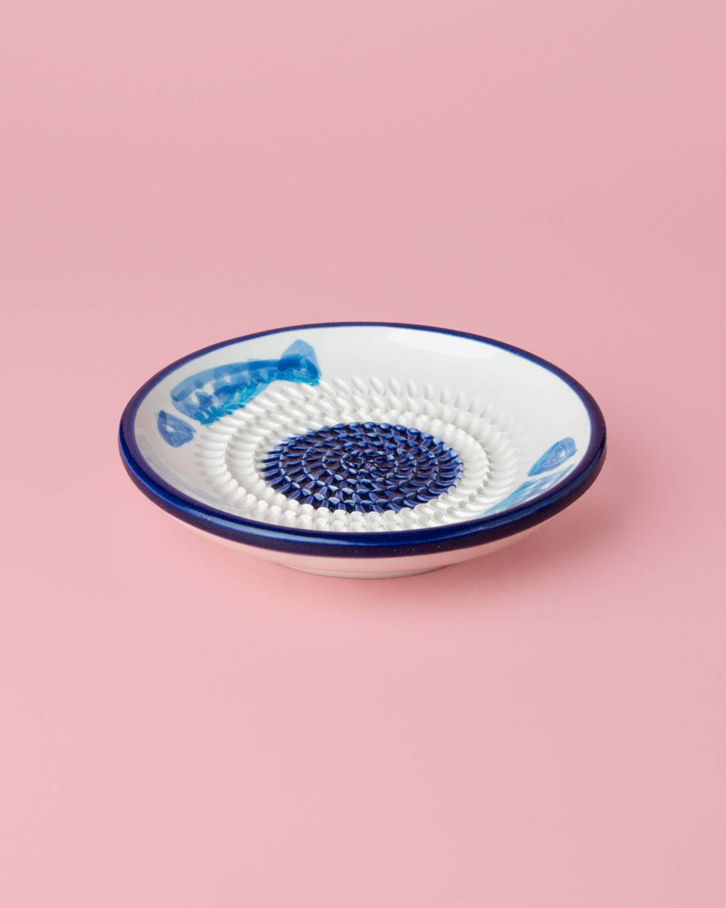 Small Ceramic Garlic Grater Plate - Blue & White Tuna