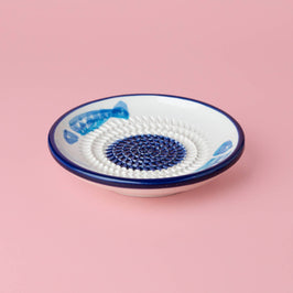 Small Ceramic Garlic Grater Plate - Blue & White Tuna