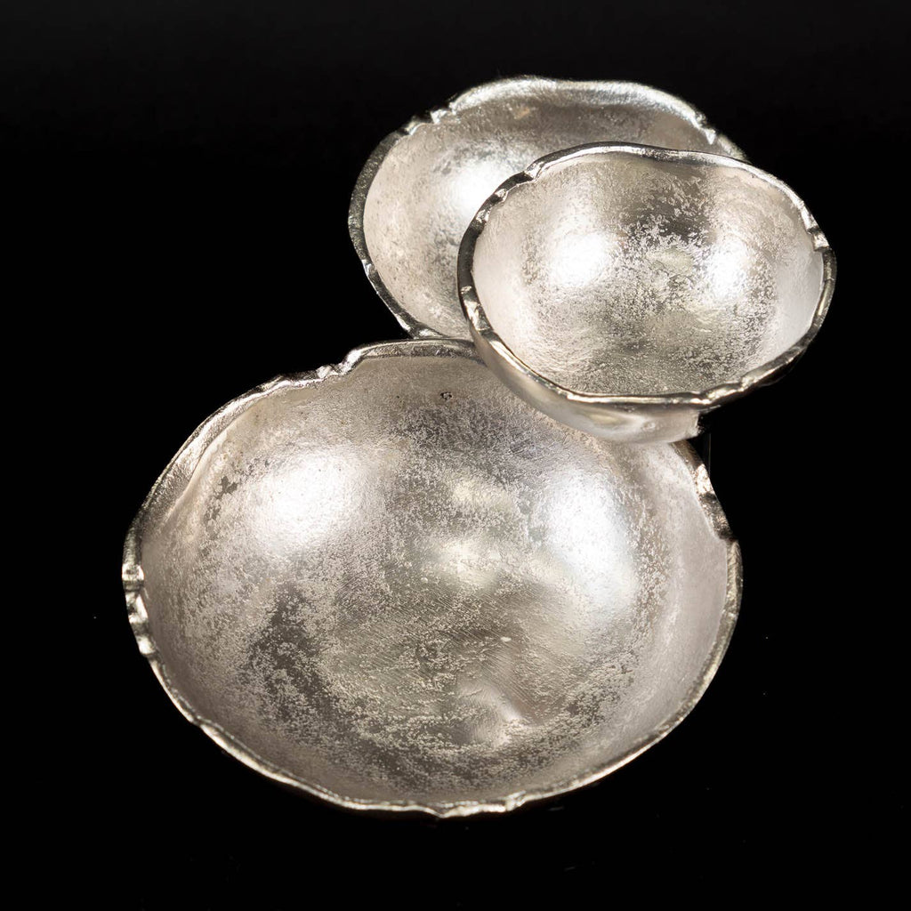 Silver Textured Aluminum 3-Bowl Cluster Dish