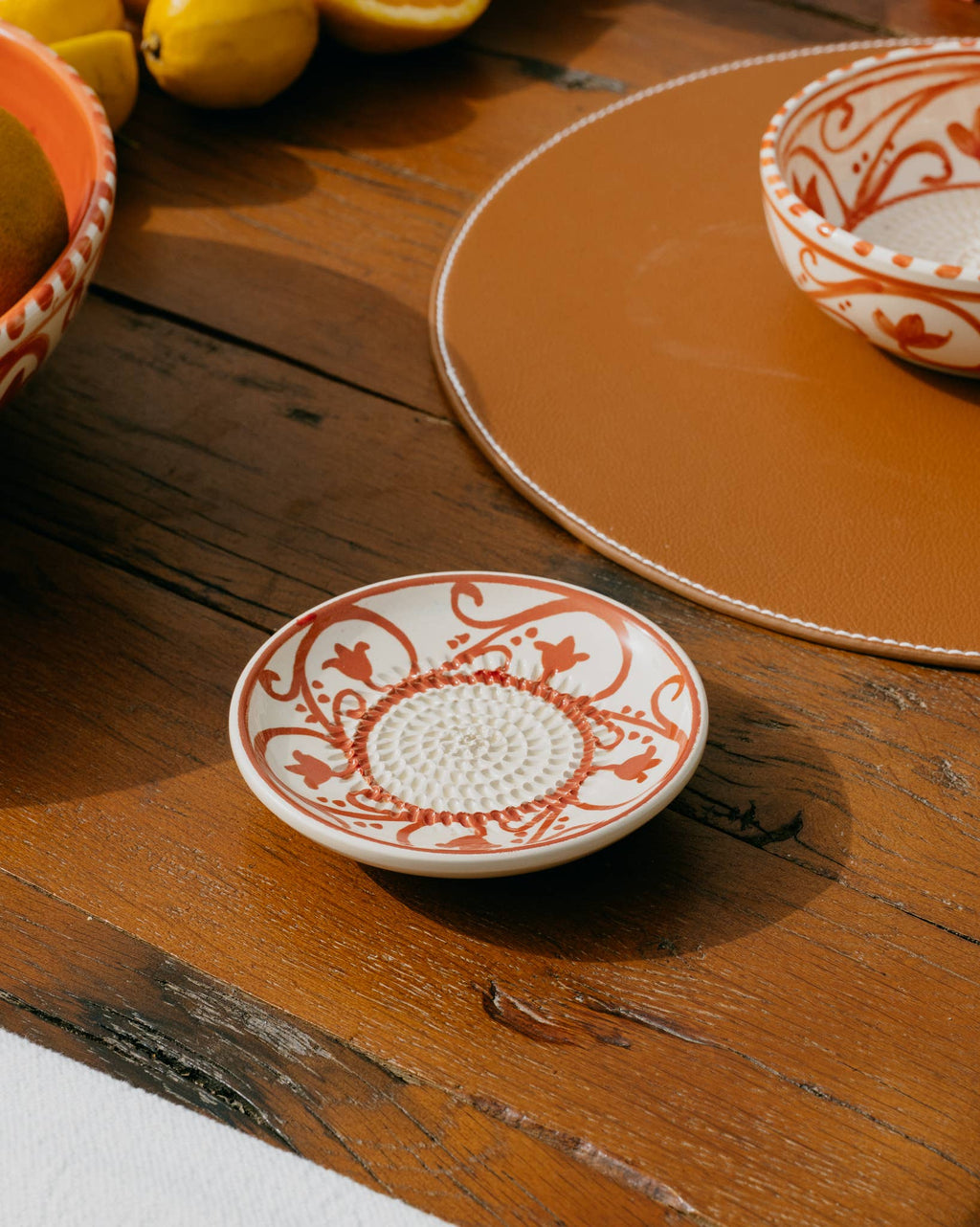 Small Ceramic Garlic Grater Plate - Orange & Beige Azahara