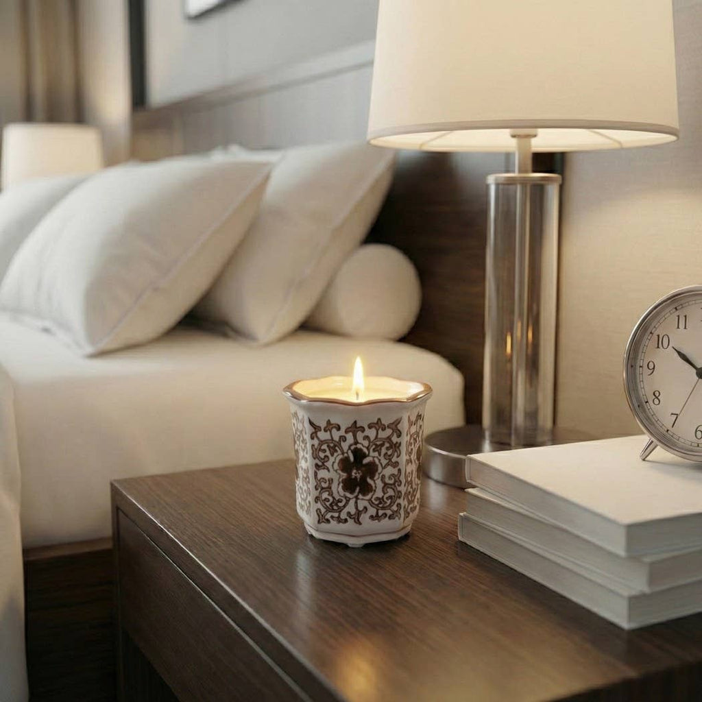 Plumeria Brown and White Ceramic Scented Candle