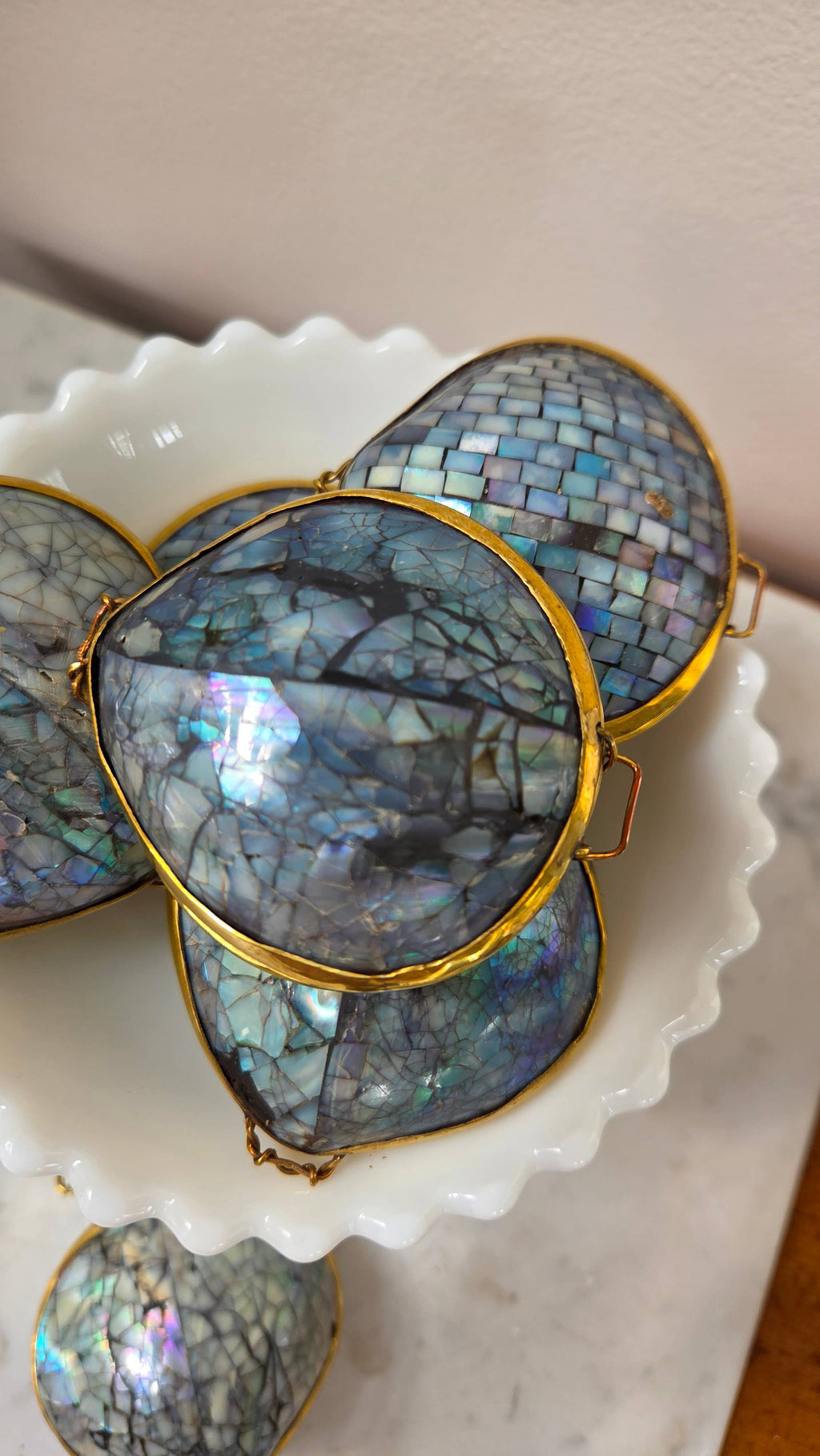 Polished Blue Crackle Shell Trinket Box