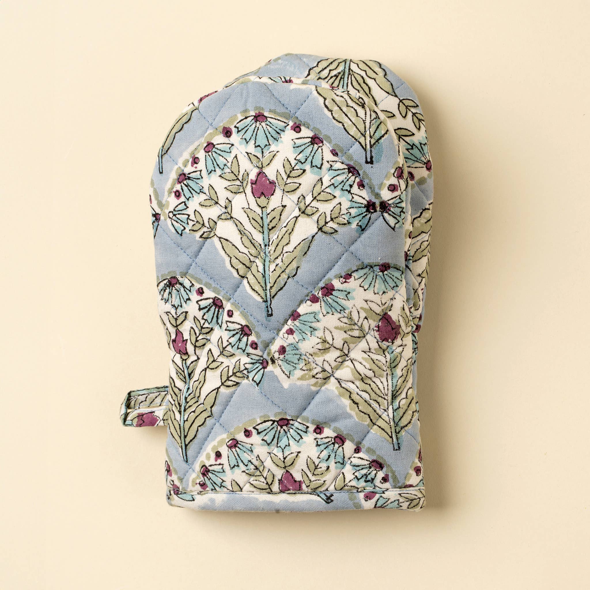 Sakura Block Print Oven Mitt - Blue
