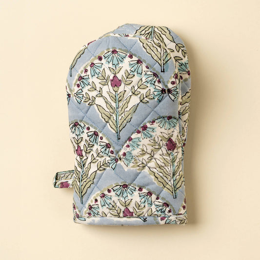 Sakura Block Print Oven Mitt - Blue
