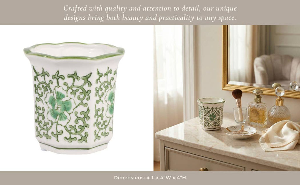 Plumeria Green and White Ceramic Scented Candle