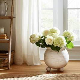 Planter - Ivory Pottery Round Textured On Ball Feet, 9 in.