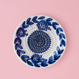Ceramic Garlic Grater Plate - Small Blue Traditional - Nerja