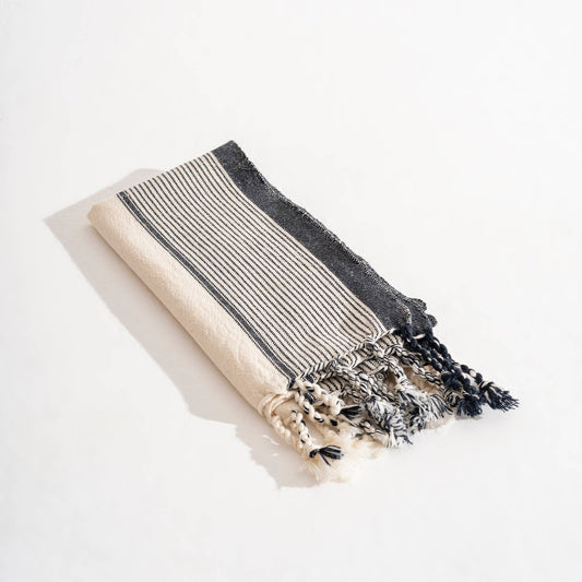 Turkish Hand/Dish Towels Peshtemal - Striped Black