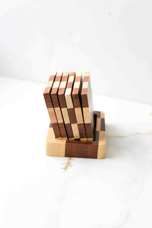 Wooden Checkered Wood Coaster