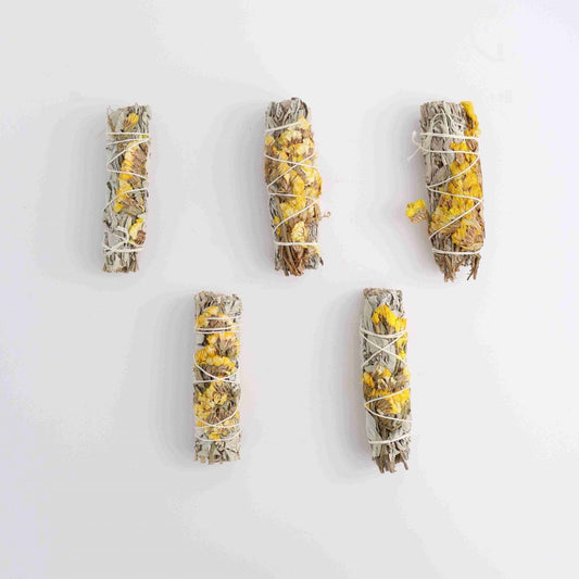White Sage with Yellow Sinuata Smudge Stick