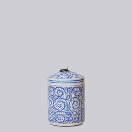 Blue and White Porcelain Scrolling Peony Storage Jar
