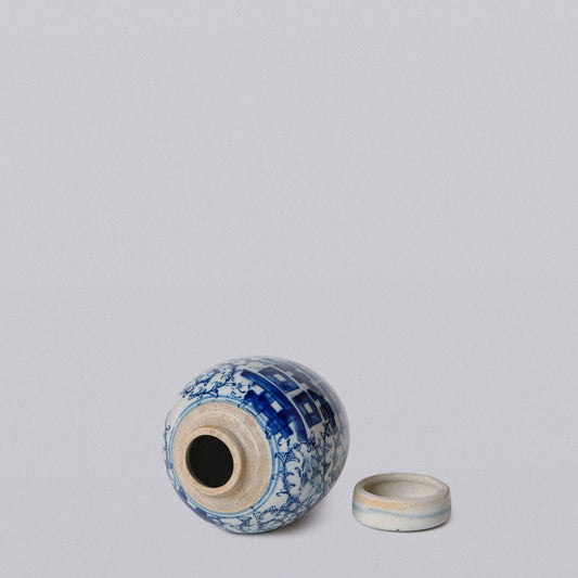 Porcelain Mini Double Happiness Round Jar -Blue and White