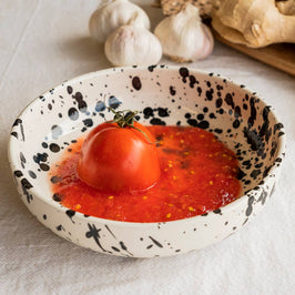 Garlic Grater Plate - Large Ceramic Black & White - Galaxia - Product in use