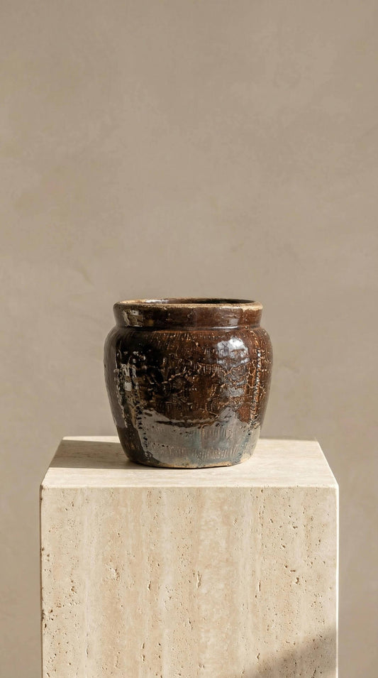Terracotta Pot, Vintage Style, Cracked Finish - Pompeii