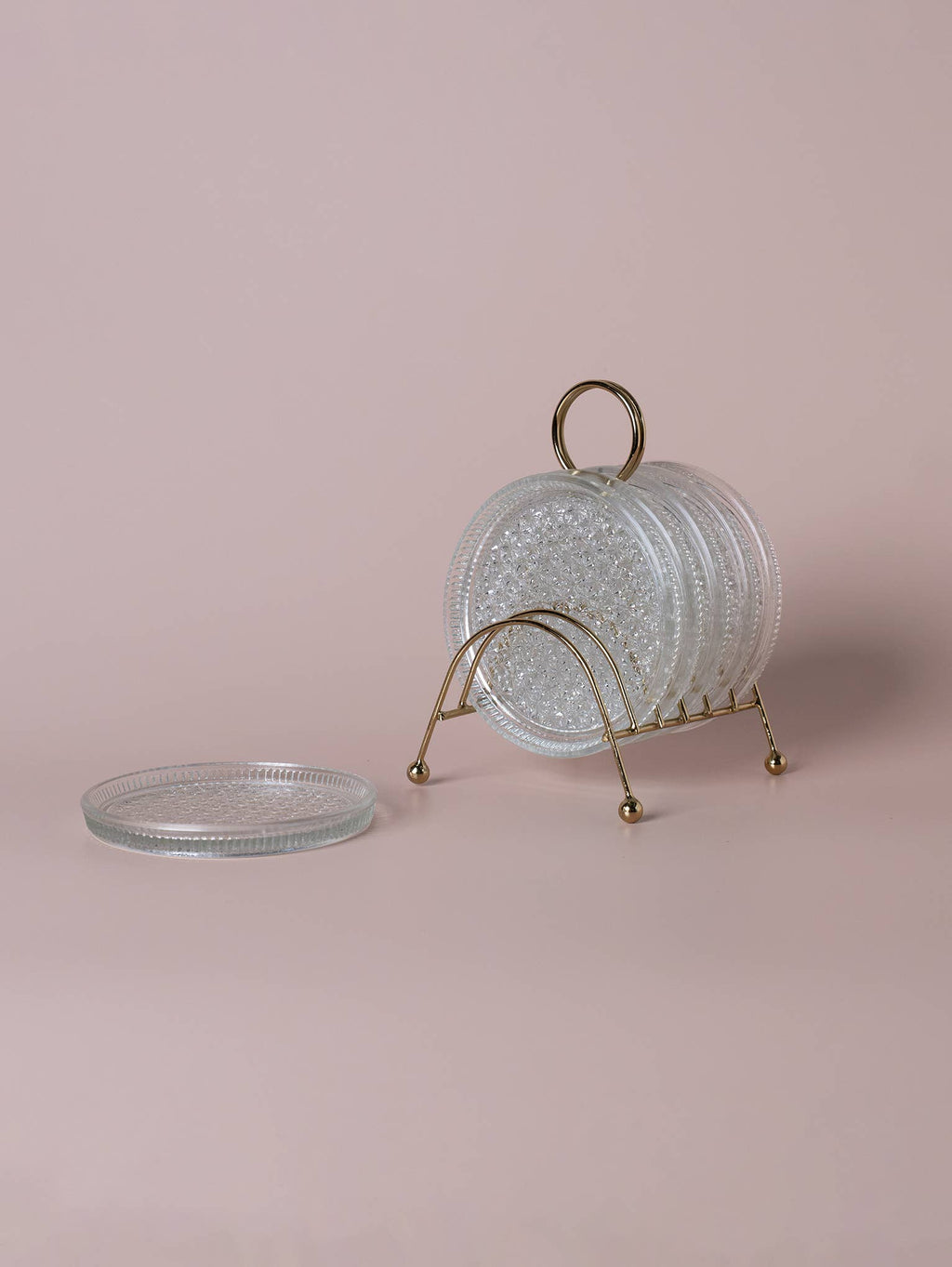 MCM Glass Coasters Metal Caddy Set