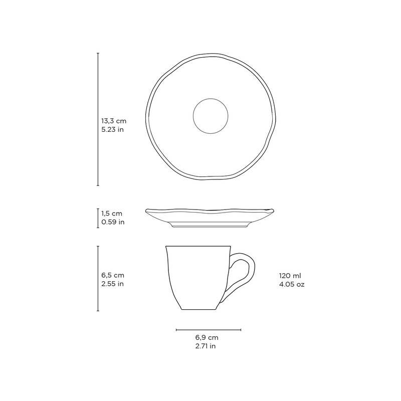 Organic Espresso coffee cup and Saucer 4.06 Oz Metallica