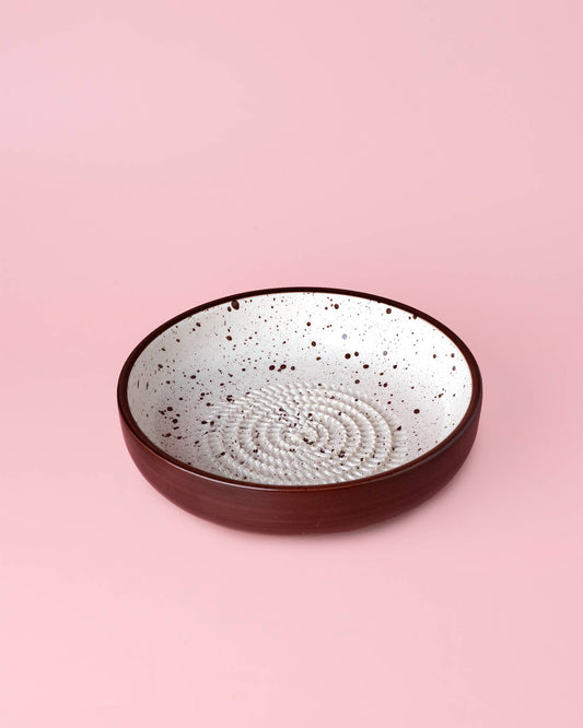 Ceramic Garlic Grater Plate - Large Vintage Brownie - Side view