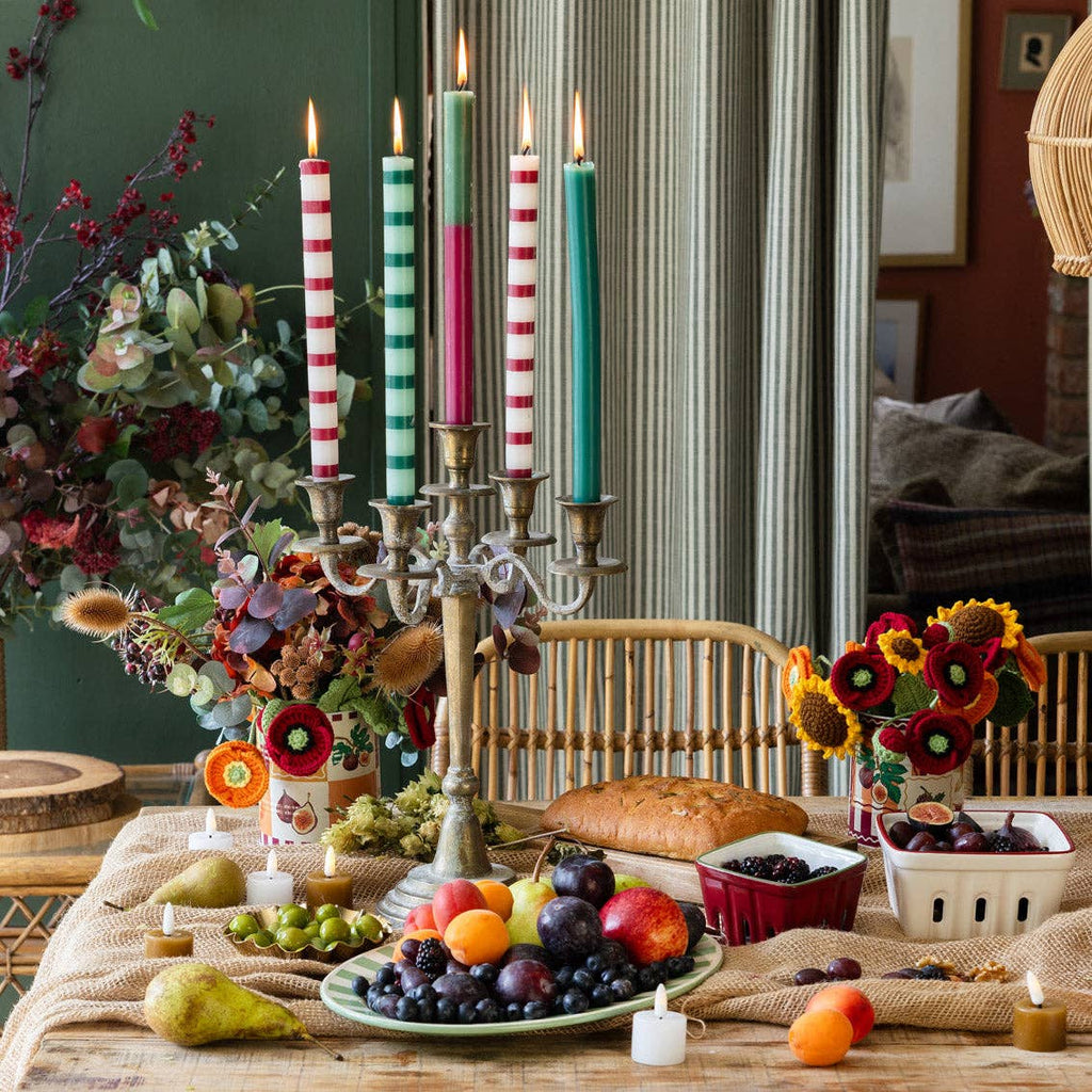 Burgundy & White Stripe Dinner Candle